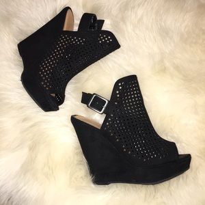 Black suede wedges